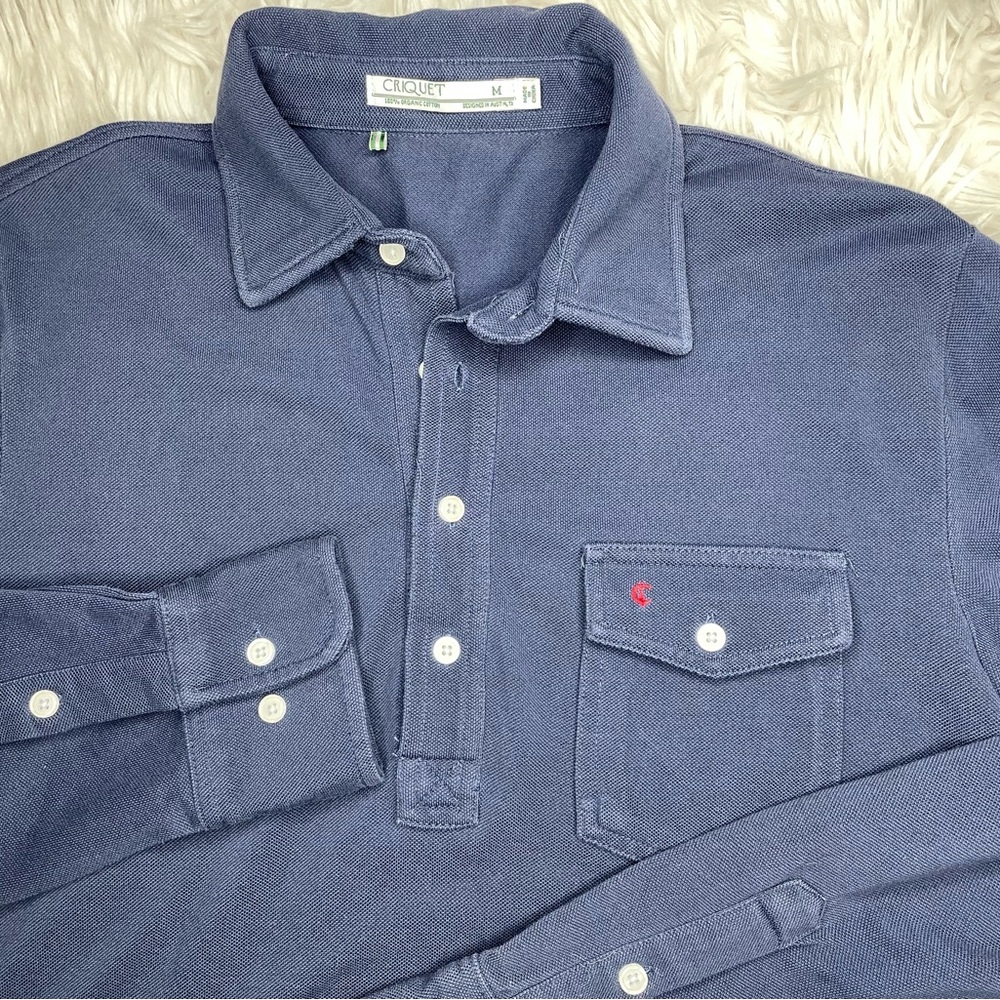 Criquet Men's Long Sleeve Navy Button  Shirt